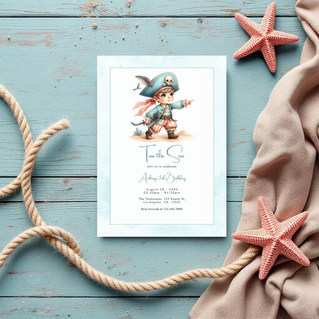 Convite Partido do segundo aniversário Pirate Toddler (“Two the Sea” Pirate Toddler 2nd Birthday Party Invitation)