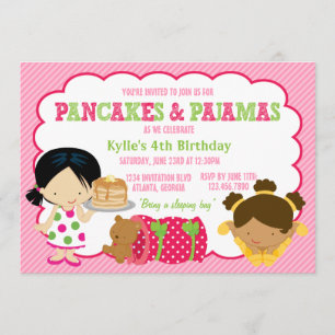 Convite Partido do Sleepover das panquecas e dos pijamas