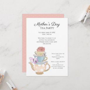 Convite Partido do Tea do Dia de as mães Personalizado