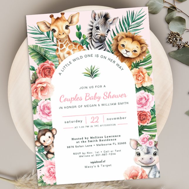 Convite Partido dos Casais do Chá de fraldas Selgle Safari (Cute Safari Baby Shower Invite)