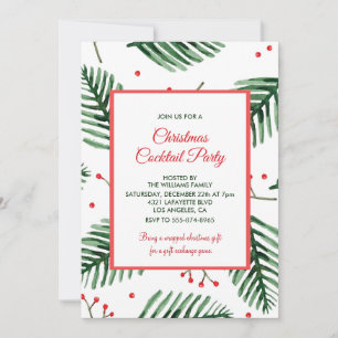Convite Partido dos Cocktail de Natal Elegante Evergreen