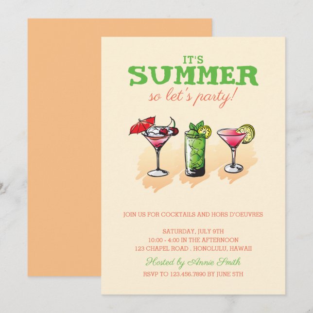 Convite Partido dos Cocktail de Verão (Frente/Verso)