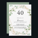 Convite Partido Dourado Confetti Eucalyptus aniversário de<br><div class="desc">Este convite de festas de aniversário de 40 anos de eucalipto de confete dourado é perfeito para uma festa de aniversário rústica. O design apresenta uma folhagem verde de aqualyptus com dourado confetti.</div>