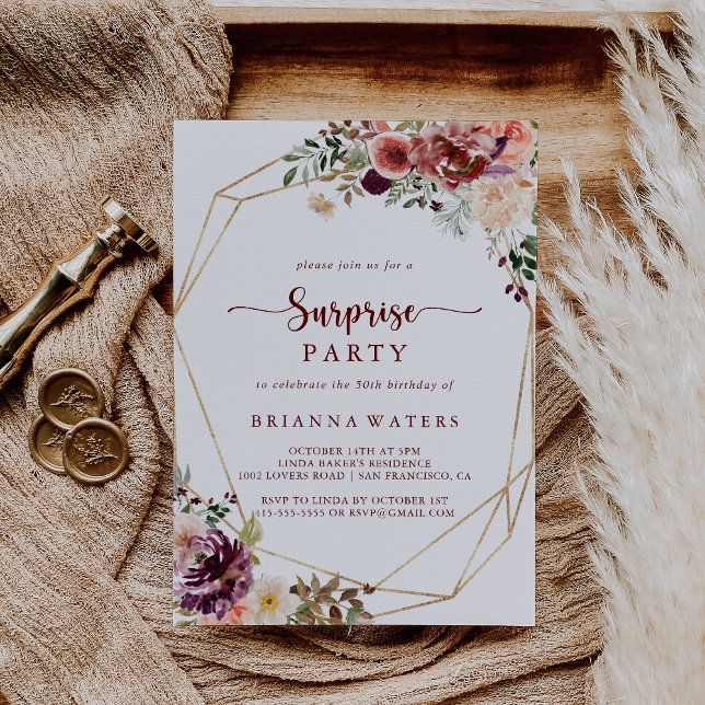 Convite Partido Dourado da Surpresa Floral de Verão, Russo (Criador carregado)