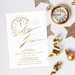 Convite Partido Dourado de Ano Novo Elegante e Moderno