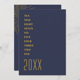 Convite Partido Dourado de Ano Novo Minimalista Azul