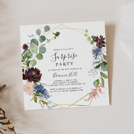 Convite Partido Dourado de Surpresa Geométrica Burgundy