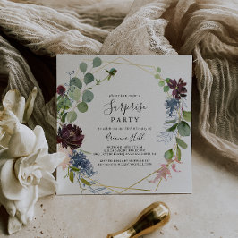 Convite Partido Dourado de Surpresa Geométrica Burgundy