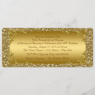 Convite Partido dourado do bilhete do brilho Dourado