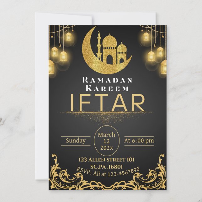 Convite Partido Dourado do Ramadã Iftar (Frente)