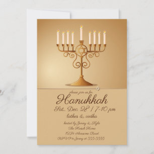 Convite Partido dourado elegante de Menorah Hanukkah