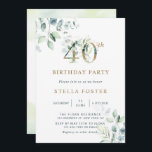 Convite Partido Dourado Eucalyptus Botanic aniversário de<br><div class="desc">Este convite de festas apresenta cor d'água pintada de eucalipto e folhas verdes com números de ouro botânico.</div>