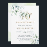 Convite Partido Dourado Eucalyptus Botanic aniversário de<br><div class="desc">Este convite de festas apresenta cor d'água pintada de eucalipto e folhas verdes com números de ouro botânico.</div>