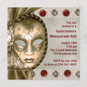 Convite Partido Dourado vermelho do mascarada da pérola