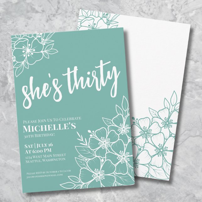 Convite Partido Elegante 30 aniversário de 30 anos (Elegant Thirty Turquoise Teal 30th Birthday Party Invitation)