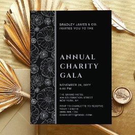 Convite Partido Elegante Black Botanic Charity Event Gala
