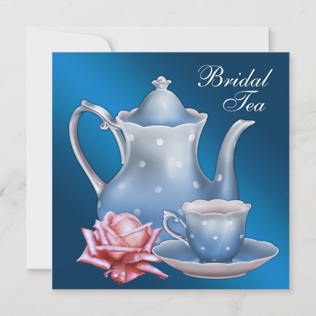 Convite Partido Elegante Blue Bridal Tea (Frente)