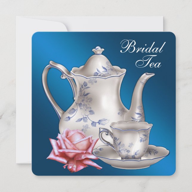 Convite Partido Elegante Blue Bridal Tea (Frente)