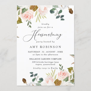 Convite Partido Elegante Blush & White Floral Housearming