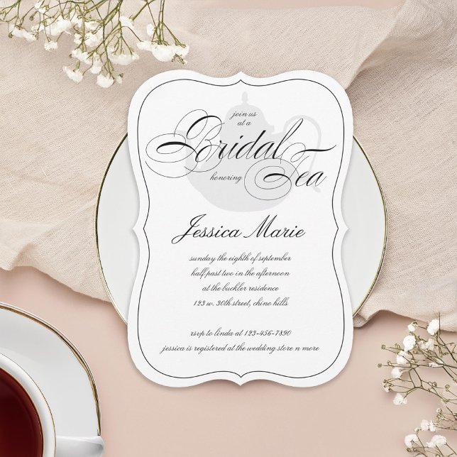 Convite Partido Elegante Bridal Tea em Preto e Branco (Criador carregado)
