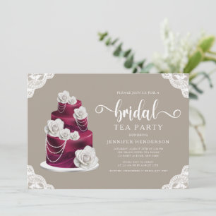 Convite Partido Elegante Burgundy Bridal Tea