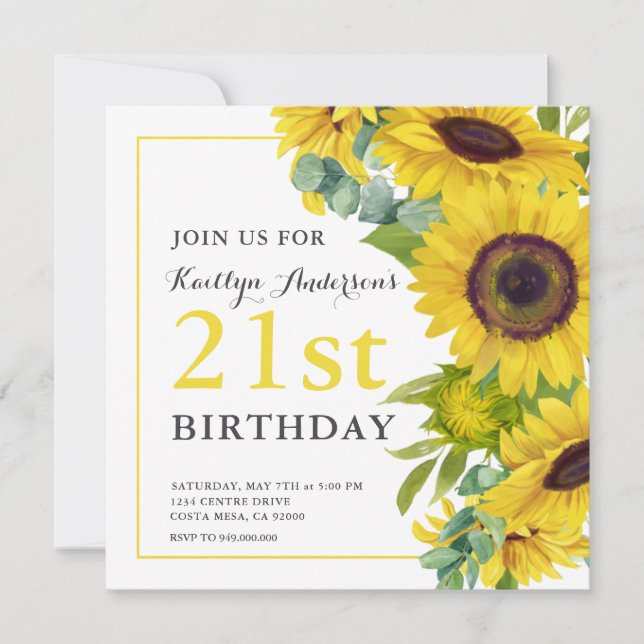 Convite Partido Elegante de aniversário de 21 anos de Gira (Frente)