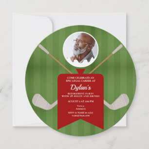 Convite Partido Elegante de Golf Green Red Photo Retiremen