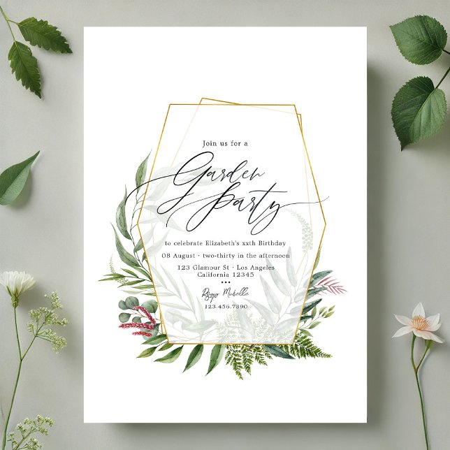 Convite Partido Elegante do Herbário Botânico Verde (Elegant Botanical Herbarium Greenery Garden Party Invitation)