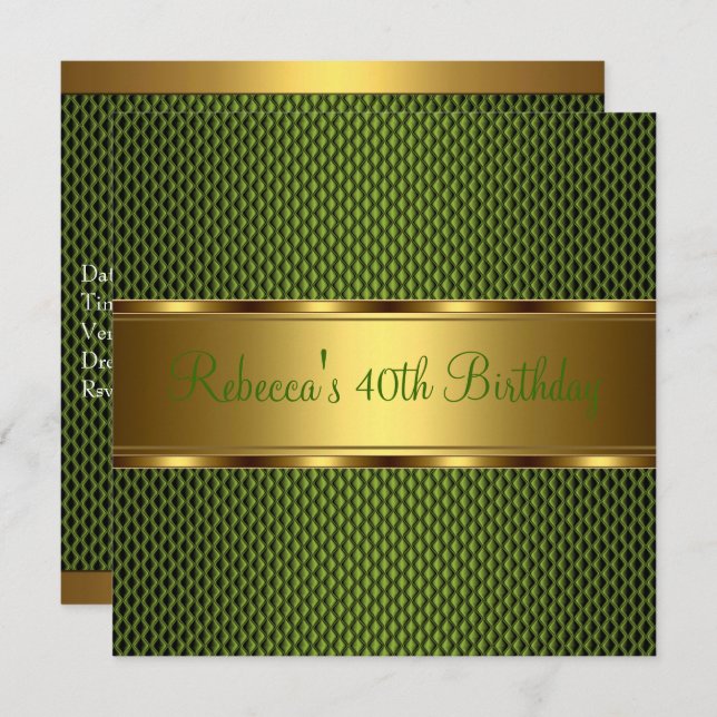 Convite Partido Elegante dos aniversário de 40 anos Verdes (Frente/Verso)