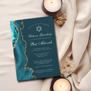 Convite Partido Elegante Dourado Agate Bat Mitzvah
