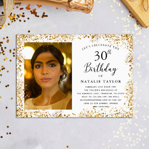 Convite Partido Elegante Dourado aniversário de 30 anos