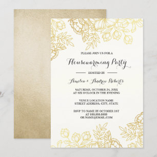 Convite Partido Elegante Dourado Vintage Floral