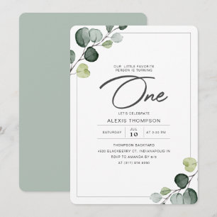 Convite Partido Elegante Eucalyptus Greenery primeiro aniv