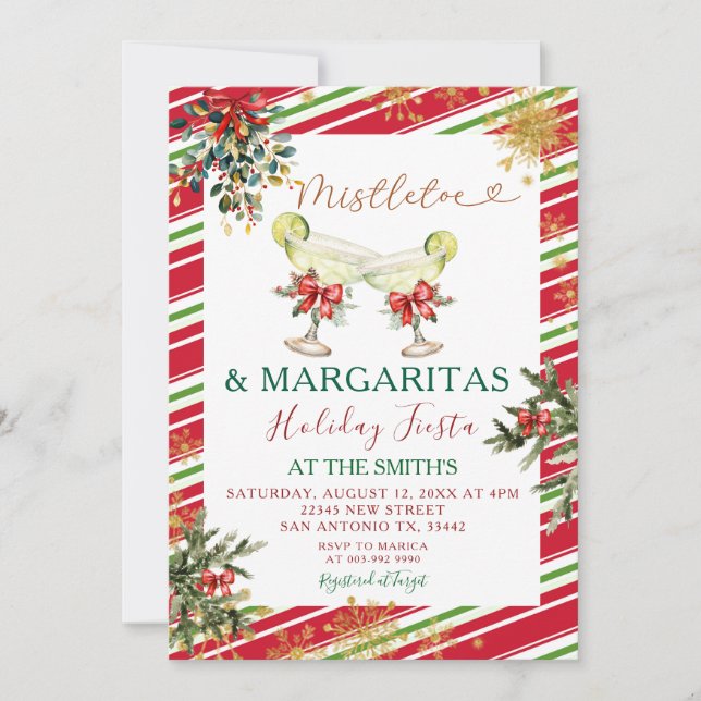 Convite Partido Elegante Mistletoe Margaritas Holiday Fies (Frente)
