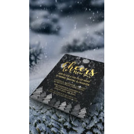 Convite Partido Elegante Negro e Dourado Véspera de Ano No