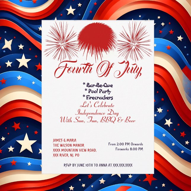 Convite Partido Elegante Patriótico de 4 de julho de Bombe (Elegant Patriotic 4th July Firecrackers BBQ Party Invitation)