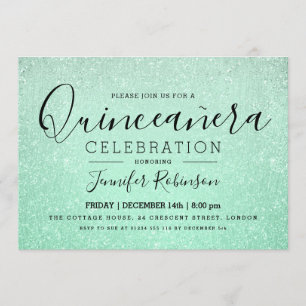 Convite Partido Elegante Quinceanera Mint Glitter