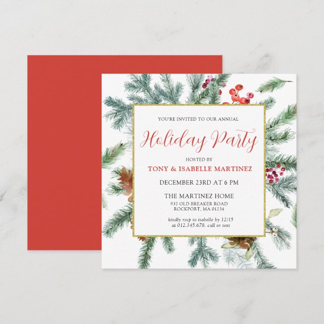 Convite Partido Elegante Rustic Winter Botanay (Frente/Verso)