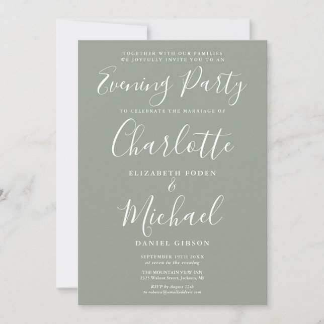 Convite Partido Elegante Sage Green Signature Wedding Noit (Frente)