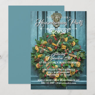 Convite Partido Elegante Wreath Winter Holiday Housearming