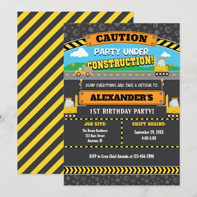 Convite Partido em Construção Aniversário (Frente/Verso)