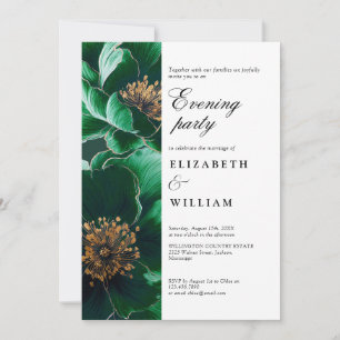 Convite Partido Emerald Green Elegante Floral Wedding Noit