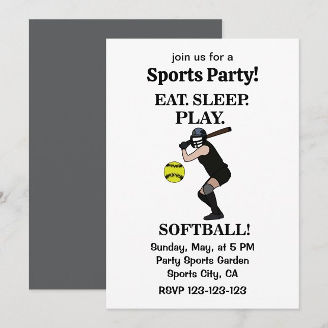 Convite Partido Esportivo do Jogador de Softball (Frente/Verso)