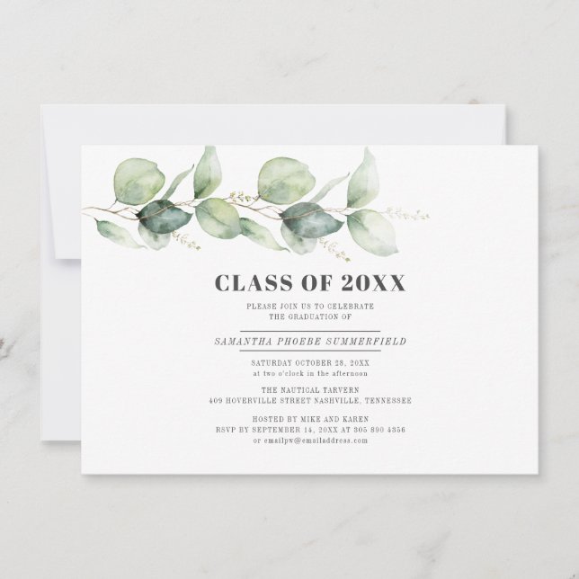 Convite Partido Eucalyptus Foliage Greenery Graduation 202 (Frente)
