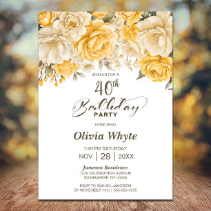 Convite Partido Floral Amarelo aniversário de 40 anos