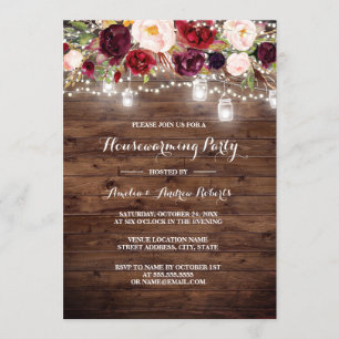 Convite Partido floral de madeira do Housewarming das