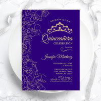 Partido Floral de Quinceanera Dourado Roxo