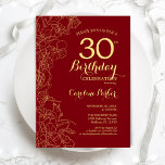 Convite Partido Floral Dourado Vermelho<br><div class="desc">Convite de festas Floral Dourado vermelho. Design minimalista moderno com desenhos botânicos em destaque, folha de ouro falsa e letra de script de tipografia. Simples trendy convida cartão perfeito para uma festa de na moda. Pode ser personalizado para qualquer idade. Impressos convites Zazzle ou modelo de impressão digital instantânea para...</div>