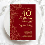 Convite Partido Floral Dourado Vermelho<br><div class="desc">Convite de festas Floral Dourado vermelho. Design minimalista moderno com desenhos botânicos em destaque, folha de ouro falsa e letra de script de tipografia. Simples trendy convida cartão perfeito para uma festa de na moda. Pode ser personalizado para qualquer idade. Impressos convites Zazzle ou modelo de impressão digital instantânea para...</div>