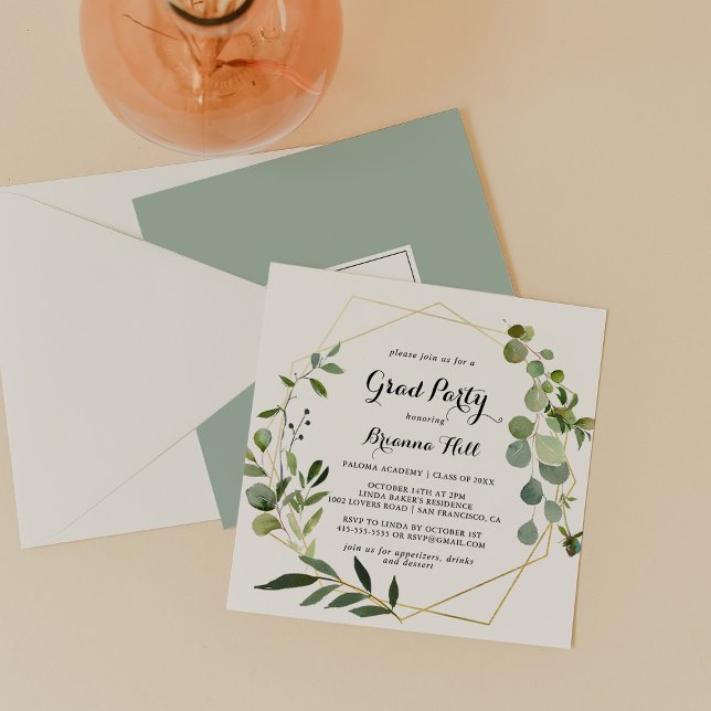 Convite Partido Formando de Caligrafia Tropical Dourada Ge (Criador carregado)